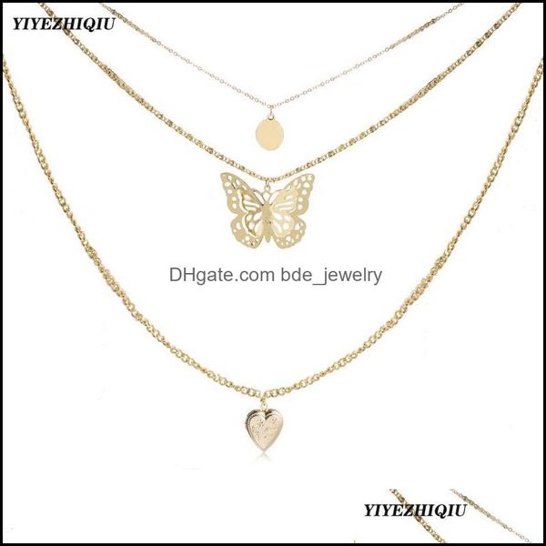 

chains bohemian cute butterfly choker necklace for women mtilayer heart pendant clavicle chain 2021 fashion female chocker jewelry c dhe2r, Silver