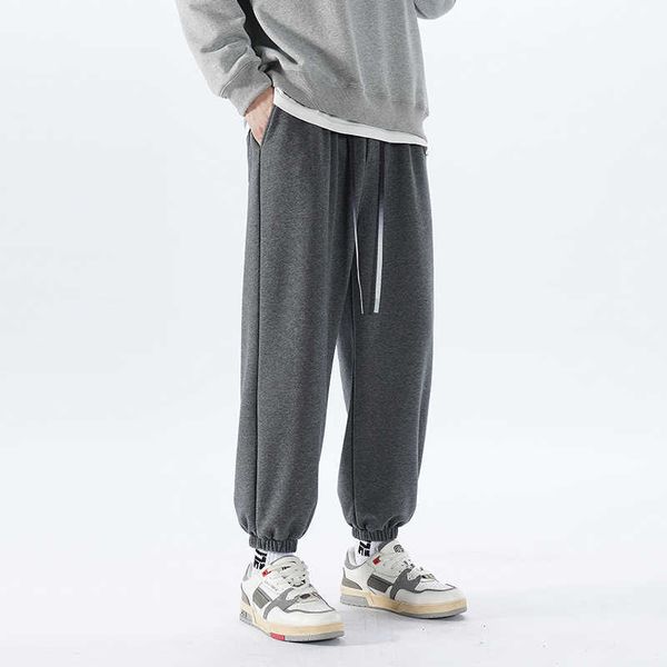 

pants men's autumn season korean fashion leggings solid color light board loose sweatpants men's casual pants, Black