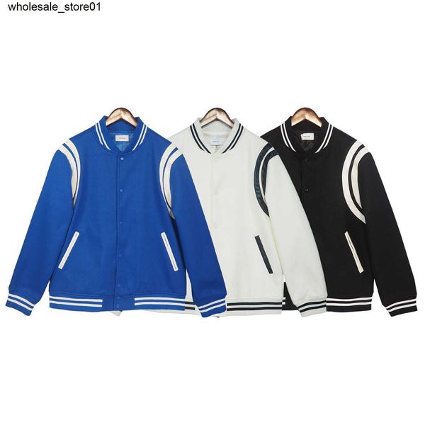 

men's jackets autumn rhude designer white stripe splice contrast workwear bomber streetwear jacket, Black;brown