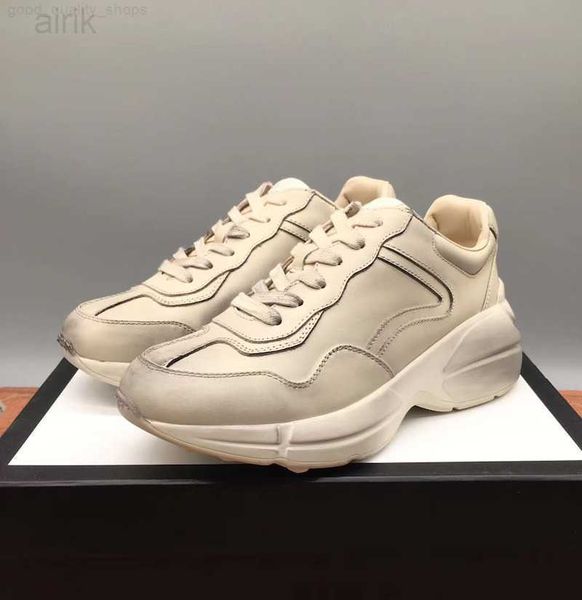 

men 's rhyton leather sneaker designer shoes leather sneakers thick shoes trainer mouth tiger print with wave