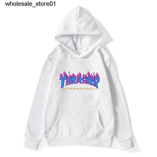 

men's hoodies sweatshirts designer winter blue flame men's pullover sweater thrasher street large men's fashion hoodie, Black