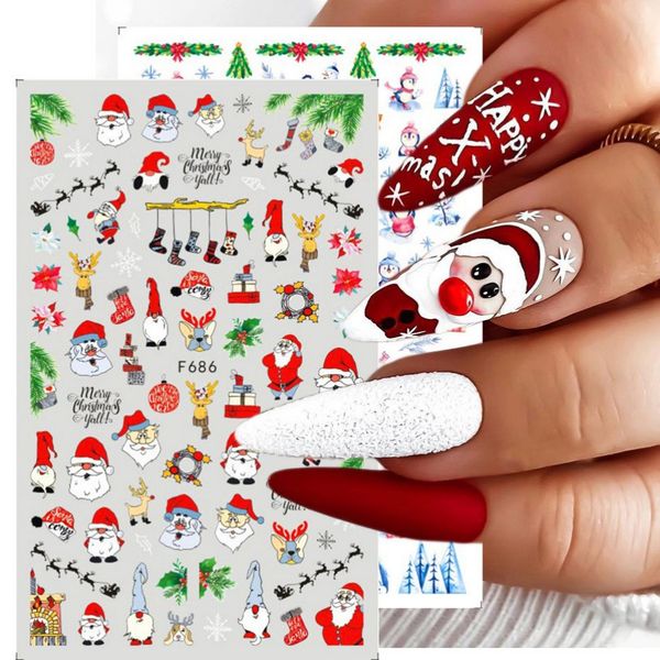 

winter xmas nail art designs 3d cute sticker cartoon christmas slider new year holiday polish decal manicures decorations, Black