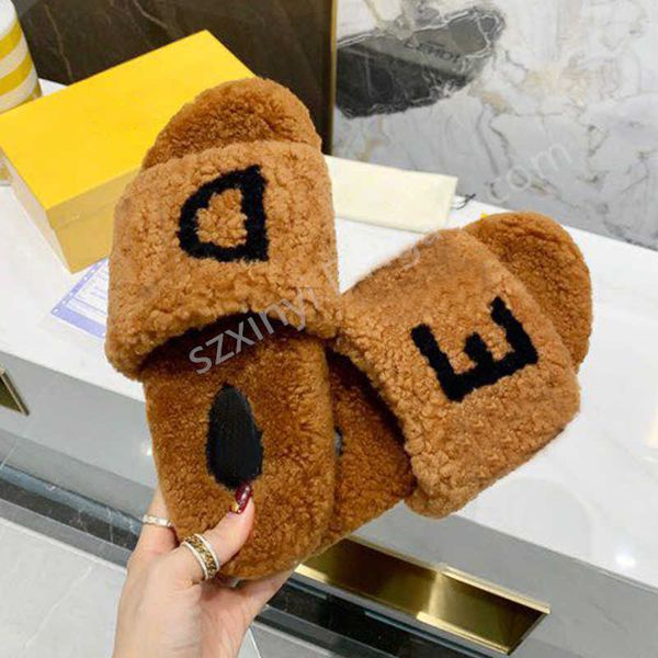 

og 2023 women's plush woolen slippers for winter home indoor warm slides shoes flip flop winter original rubber non-slip bottom trendy, Black
