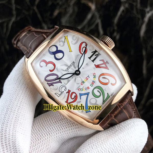 

new crazy hours 8880 ch 5ne color dreams automatic white dial mens watch rose gold case leather strap gents sport watches225t, Slivery;brown