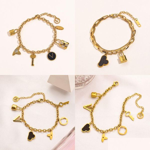 

chain classic chain bracelets women bangle designer bracelet 18k gold plated stainless steel crystal lovers gift wristband cuff jewe dhgcx, Black