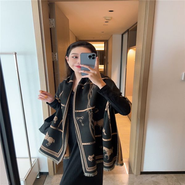 

designer shawls lowwe scarves trendy horse jacquard long scarf double side color women cashmere wrap large size, Blue;gray