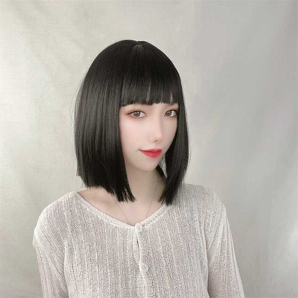 

hair lace wigs wig tail handsome short straight bobo head chemical fiber headgear female net red same hairstyle live broadcast, Black