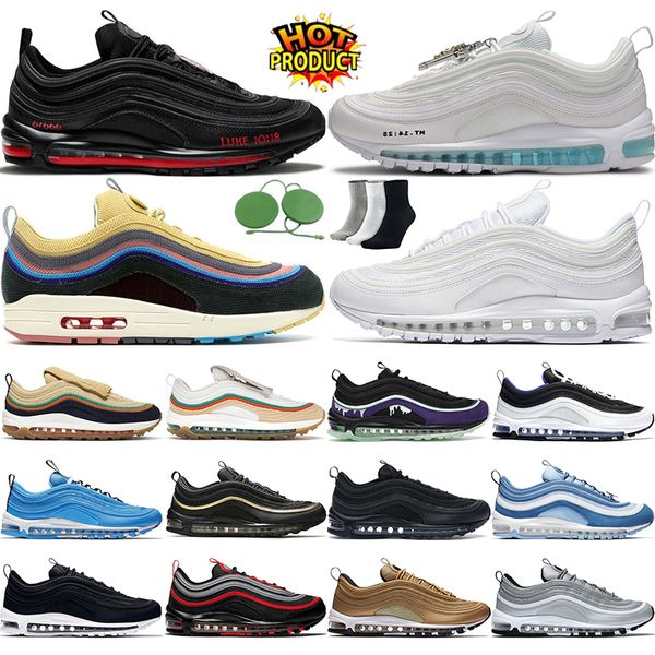 

97 running 97s shoes jesus shoes satan sean wotherspoon triple white black halloween silver bullet blue hero bred easter mens womens trainer