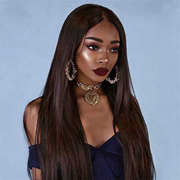 

hair lace wigs medium long straight hair chemical fiber women's head set wig, Black