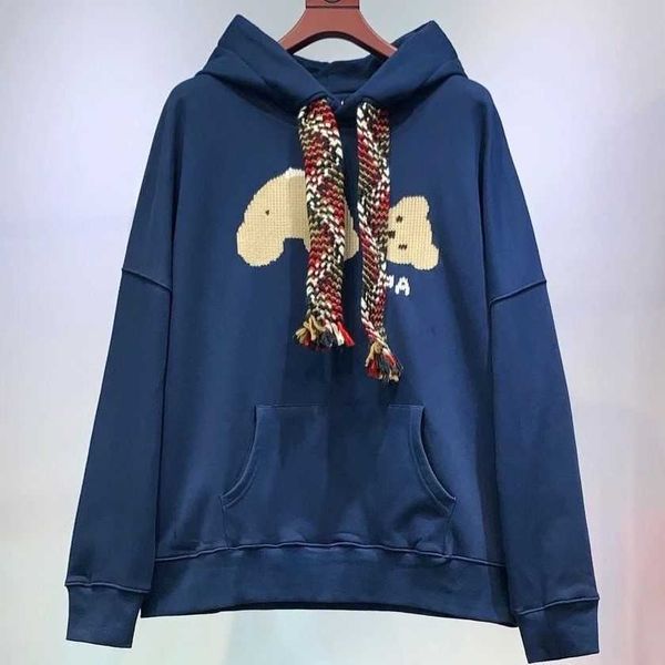

hoody palms bear streetwear pullover sweatshirts loose correct version scarf drawstring knit embroidery broken head bear hoodie, Black