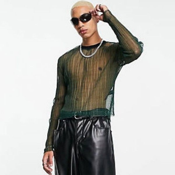 

men's t-shirts plus size men's autumn/winter new microtransparent casual instagram printed long sleeve t-shirt base, White;black