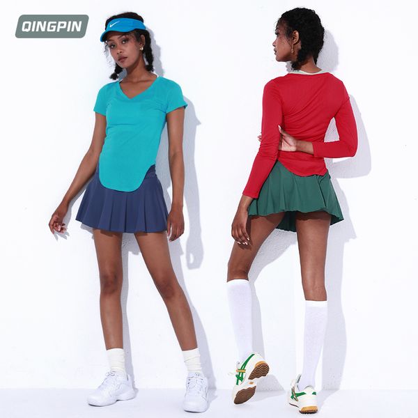 

14-lulu sports skirt pants female nude sense fake two pieces pleated tennis skirt fitness yoga pocket short badminton