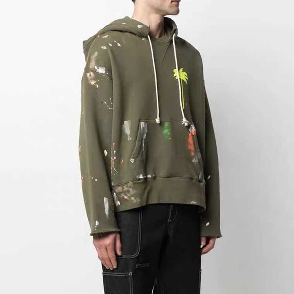 

hoody palms bear streetwear pullover sweatshirts loose military green spray paint graffiti print long sleeve casual men's sweater, Black