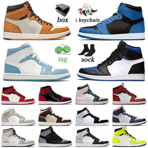 

men women jumpman 1 basketball shoes element light curry 1s trainers cream dark chocolate college grey stage haze sports og royal toe, Black