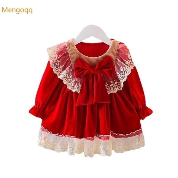 

girls dresses kids baby girl lolita princess long sleeve fluffy velvet birthday kneelength lace dress toddler children clothes 6m4y 221107, Red;yellow