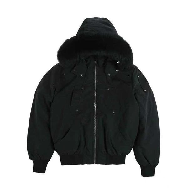 

real fox fur winter mens canadian mooses ballistic bomber parka down jackets warm outwear coat windproof short, Black