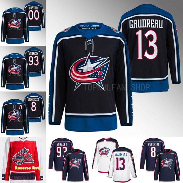 

blue jackets hockey jerseys 2022-23 reverse retro gustav nyquisti jakub voracek johnny gaudreau patrik laine zach werenski max domi elvis me, Black;red