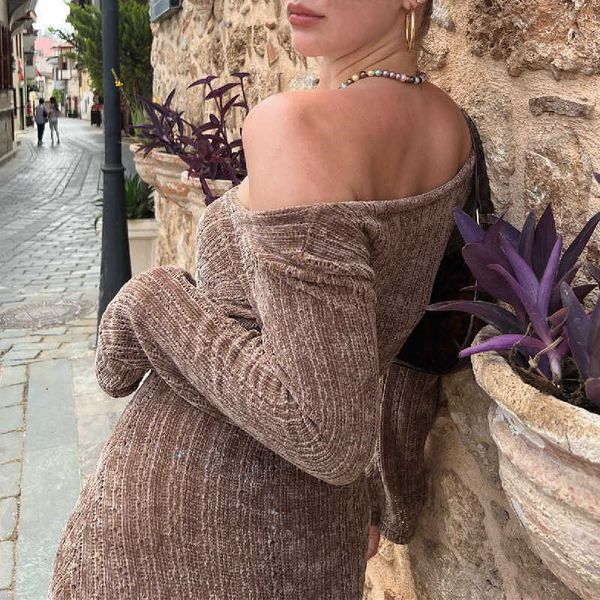 

autumn new women's bra wrap 2022 hip dress off shoulder long sleeve, Black;gray