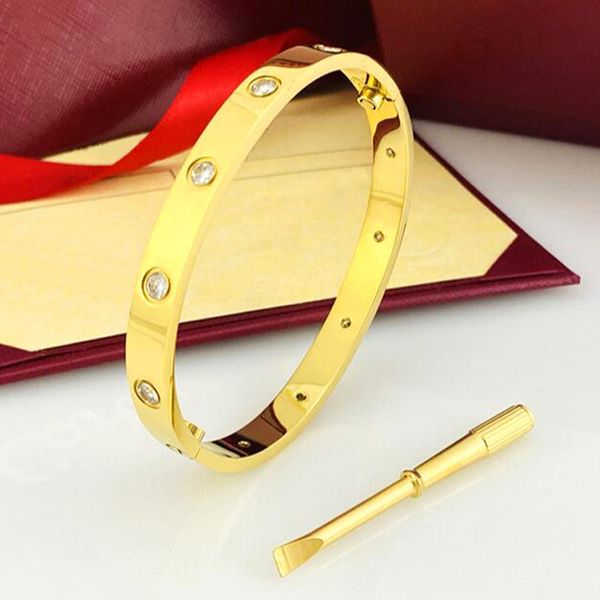 

fashion titanium steel screw screwdriver bracelets bangles for women silver rose gold love bracelet men with ten cz stones bangle couple jew, Black