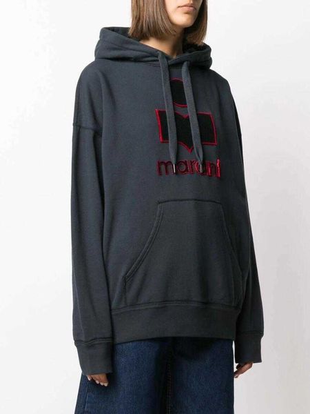 

isabel marant women fleece hoodies plush sweater hooded designer letter flocked loose pullover sweatshirt 1o7g, Black