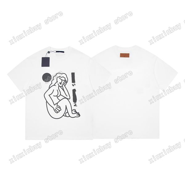 

xinxinbuy men designer tee t shirt paris graffiti lady chest short sleeve cotton women green black red s-xl, Black;brown