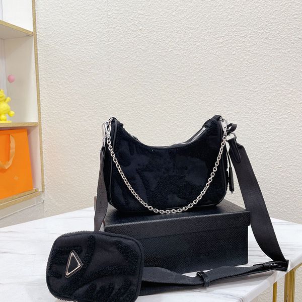 

designer 3 in 1 piece shoulder bag purse fashion crossbody letter print removable wide shoulder strap nylon hobo bags with original packagin