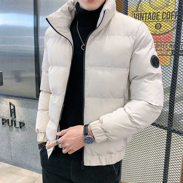 

coat men's 2022 autumn and winter new thickened slim fitting fashion down cotton padded clothes, Black