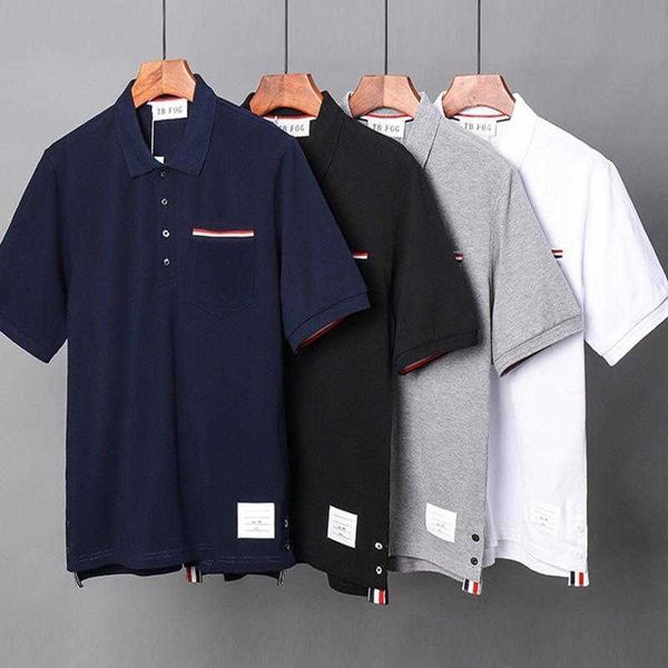 

fashion designer thomes brownns t-shirt tb fog summer pocket color stripe cotton short sleeve t-shirt couple polo shirt lapel brand, White;black