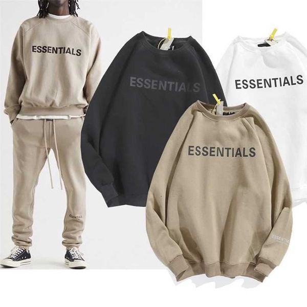 

designer essentials mens hoodie fearofgod street hiphop fog double line letter round neck sweater for men and women lovers, Black
