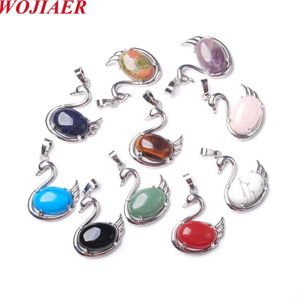 

new natural stone cabochon bead crystal pendants red agate elegant swan for women necklace accessories be912, Silver