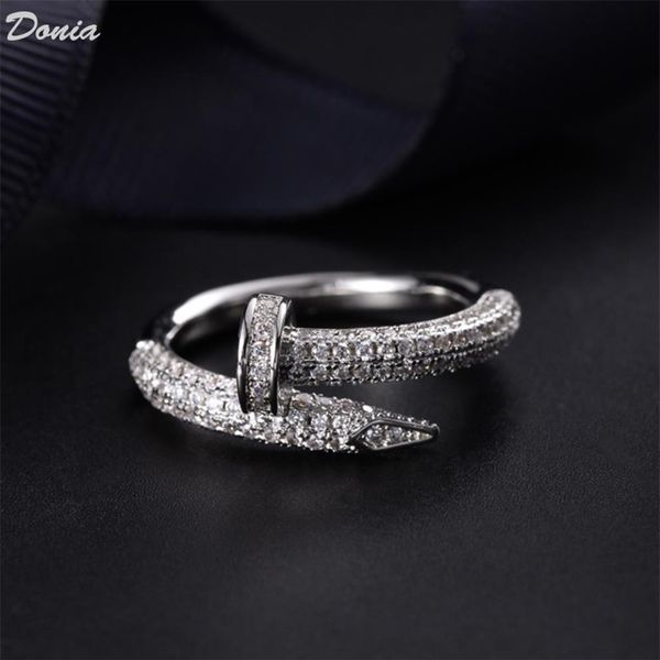 

donia jewelry luxury ring exaggerated european and american fashion nails titanium micro-inlaid zircon creative designer gifts259l, Silver