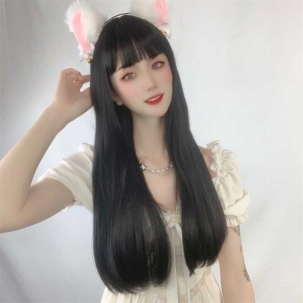 

hair lace wigs wig female cartoon bangs black long straight hair high temperature silk head cover