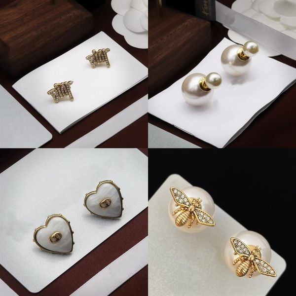 

luxurious jewelry stud earring micro inlays diamonds earring 18k gold plated love heart letter woman metal non-fading celebrity ea220c, Golden;silver