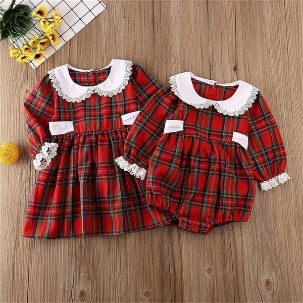 

girls dresses us christmas little big sister matching clothes toddler kid baby girl romper outfit dress 221107, Red;yellow