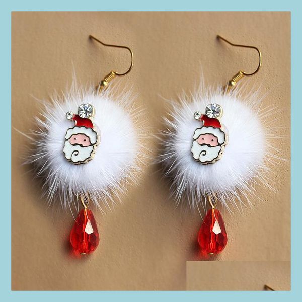 

dangle chandelier christmas earrings santa claus sika deer white veet ball drop earring red crystal pendant long for women jewelry dh4fu, Silver
