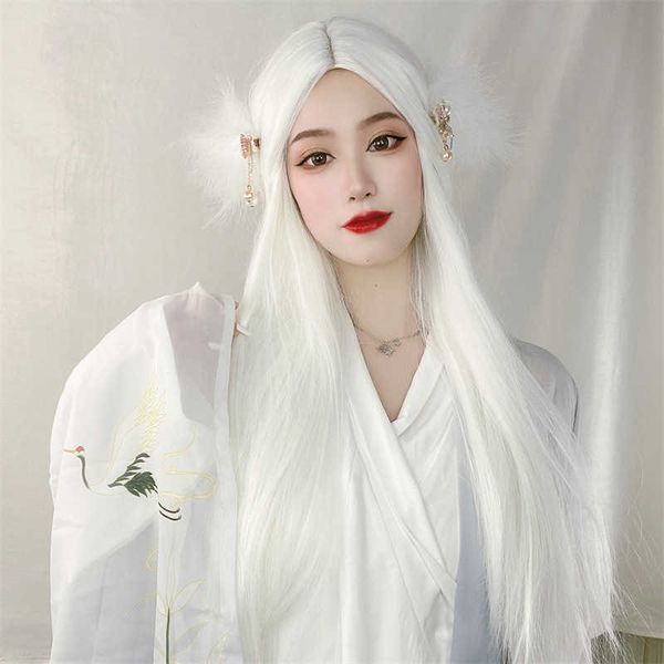 

hair lace wigs fake m wig male animation cos medium split long straight ancient chine costume waist gth hair dyed chemical fiber, Black