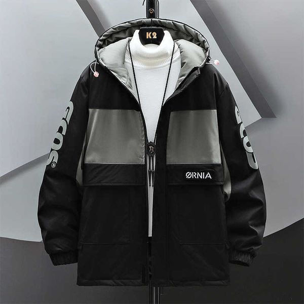 

winter 2022 new plush thickened hooded warm down cotton jacket casual coat, Black