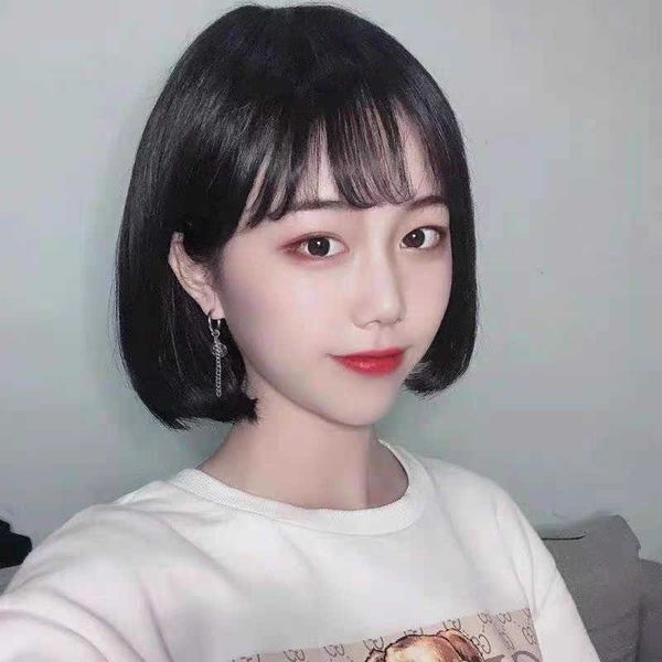 

hair lace wigs short bobo headset air thin bangs wig female straight hair set, Black