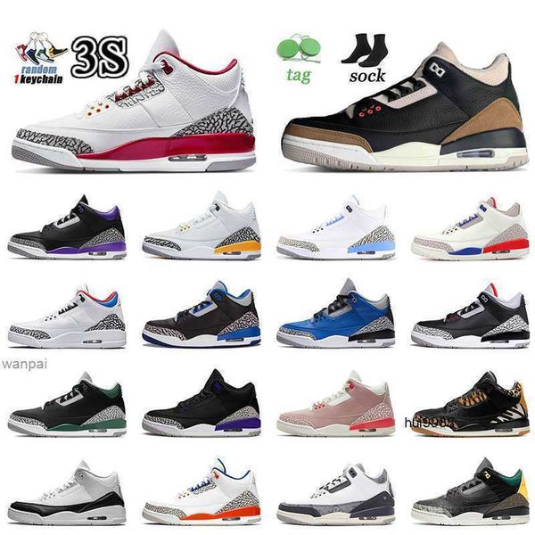 

2022 cardinal red 3s mens womens basketball shoes jumpman 3 desert elephant patchwork katrina laser orange rust pink pine green midnight jor, Black