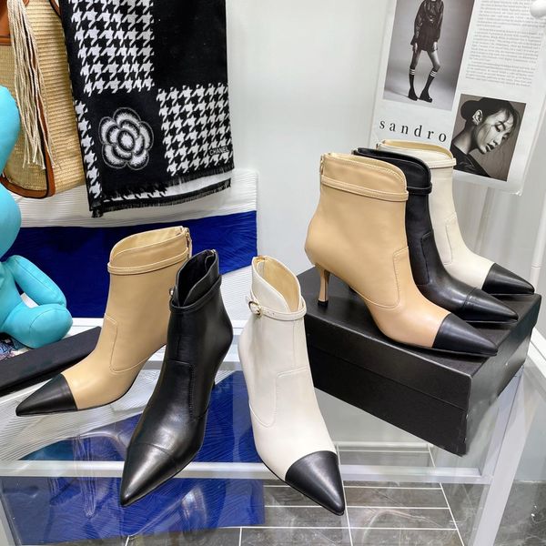 

2022 spring and autumn leather boots british retro martin versatile round toe thick heel high heel short tube ankle low, Black