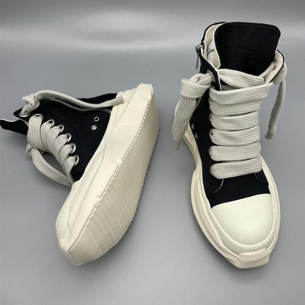 

original shoes canvas rick thick sole jumbo shoeslace drk women sports shoes owens male sneakers shdw lace-up women's sneaker apc3, Black