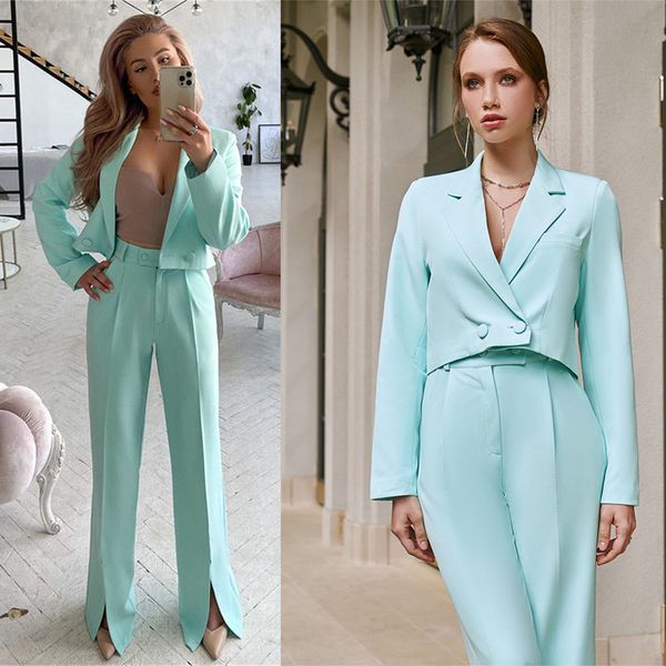 

candy color red carpet fashion women pants suits 2 pieces slim fit prom evening party wear blazer flared trouser sets, Black;red