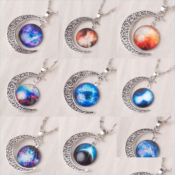 

pendant necklaces vintage starry moon pendant outer space universe gemstone necklaces fashion necklace for girl gifts drop delivery dhi56, Silver
