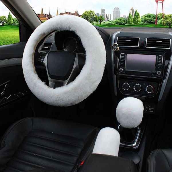 

steering wheel covers artificial rabbit fur car steering wheel cover warm winter car handbrake shift cover three-piece set heating steering