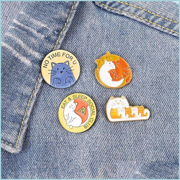 

pins brooches eat sleep club no time for you cat round enamel brooches pin women fashion dress coat shirt demin metal funny brooch dh18b, Gray