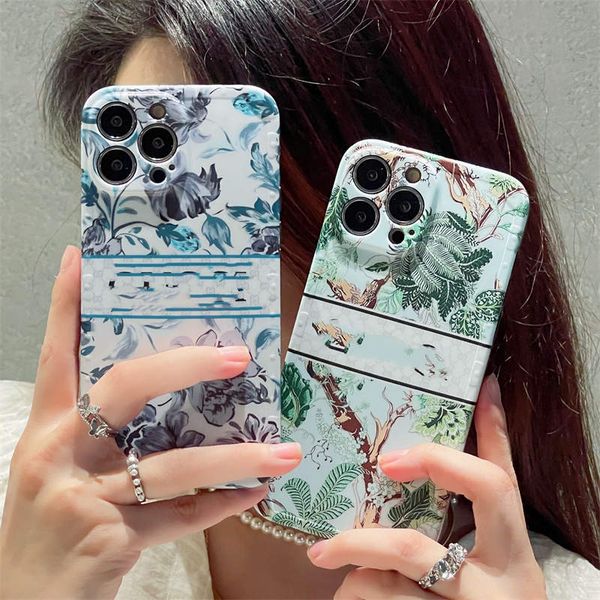 

green forest luxury designer phone cases 14promax 14pro classic letter fashion brand shockproof phones cases for iphone 12