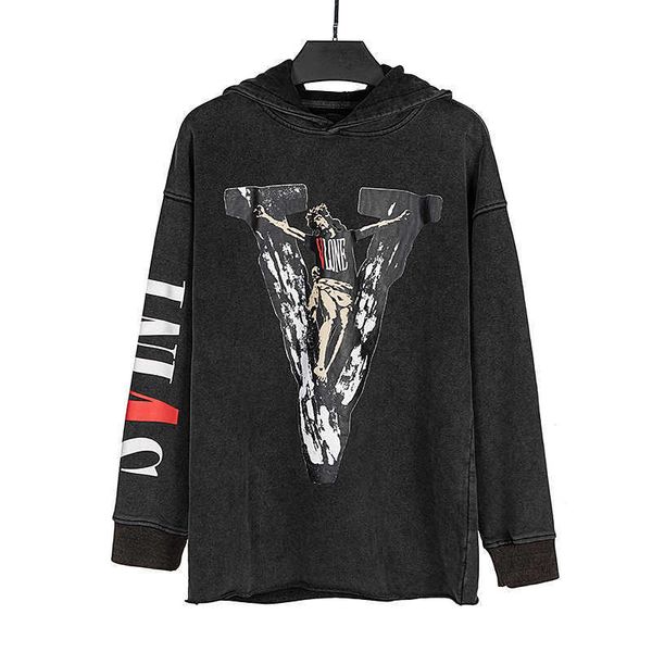 

men's hoody vlo one fashion designer winter new brand wash letters men women hooded loose sweater hoodies cotton terry pullover, Black