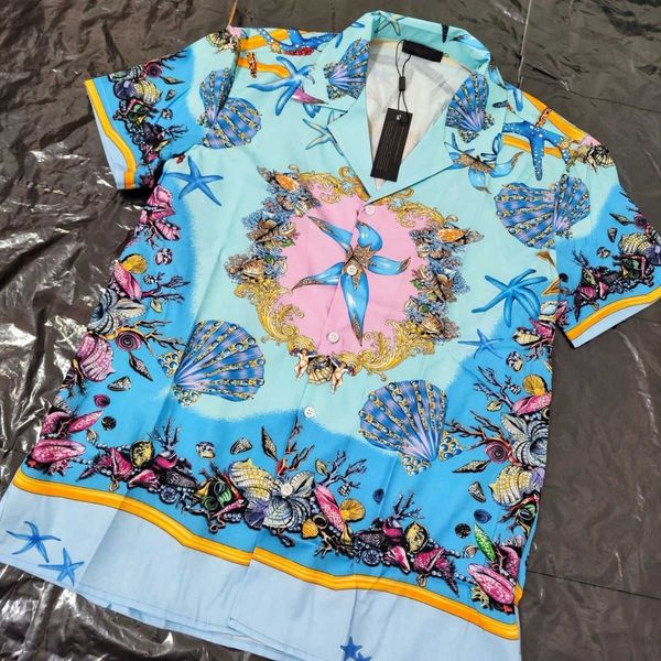 

summer mens casual shirt vers designer shirts short sleeved tshirt medusa printed lapel silk shirt men women hip hop fashion sweatshirt, White;black