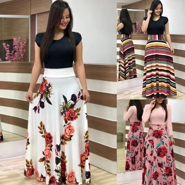 

short floral print color matching dress long skirt sleeve 5xl, Black;gray