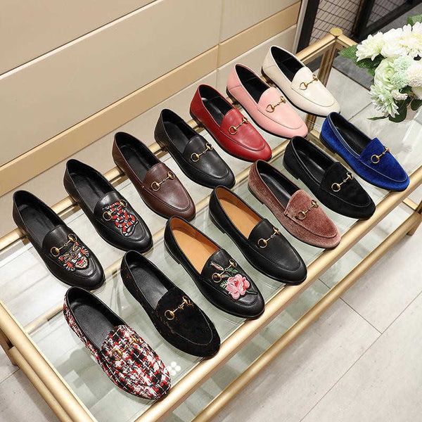 

flat mules girl flats designer women mens leather embroidered bee horsebit loafer buckle mens with box many colors size 34-45, Black